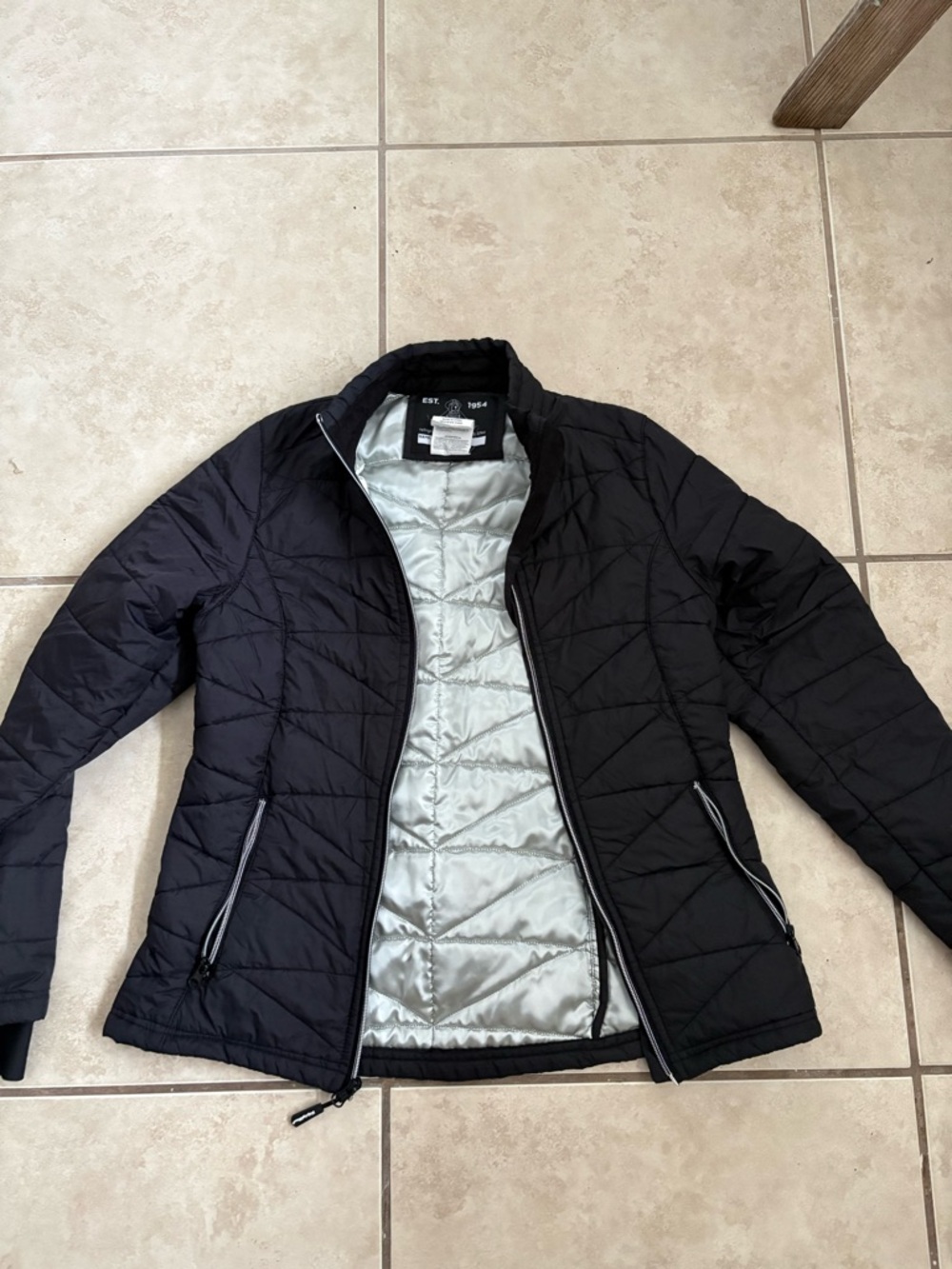 Women's RefrigiWear Black Quilted Puffer Jacket with Light Silver Lining